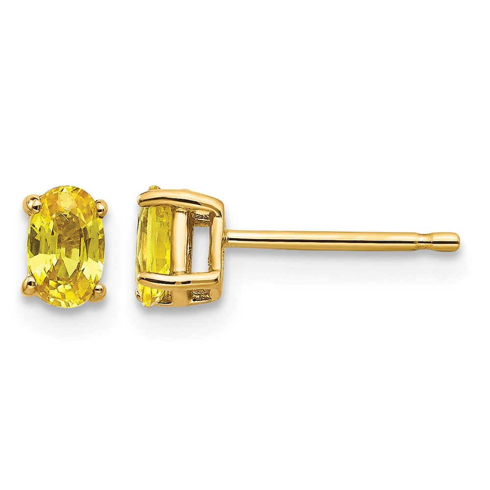 14k 5x Oval Yellow Sapphire Post Earrings