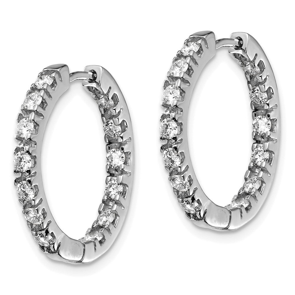 14k White Gold 7/8 carat A Diamond In/Out Hinged Hoop Earrings