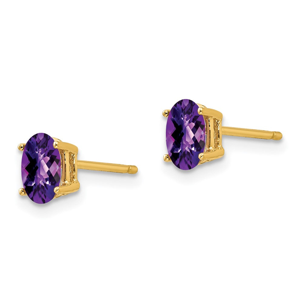 14k 6x Oval Amethyst Checker Earrings