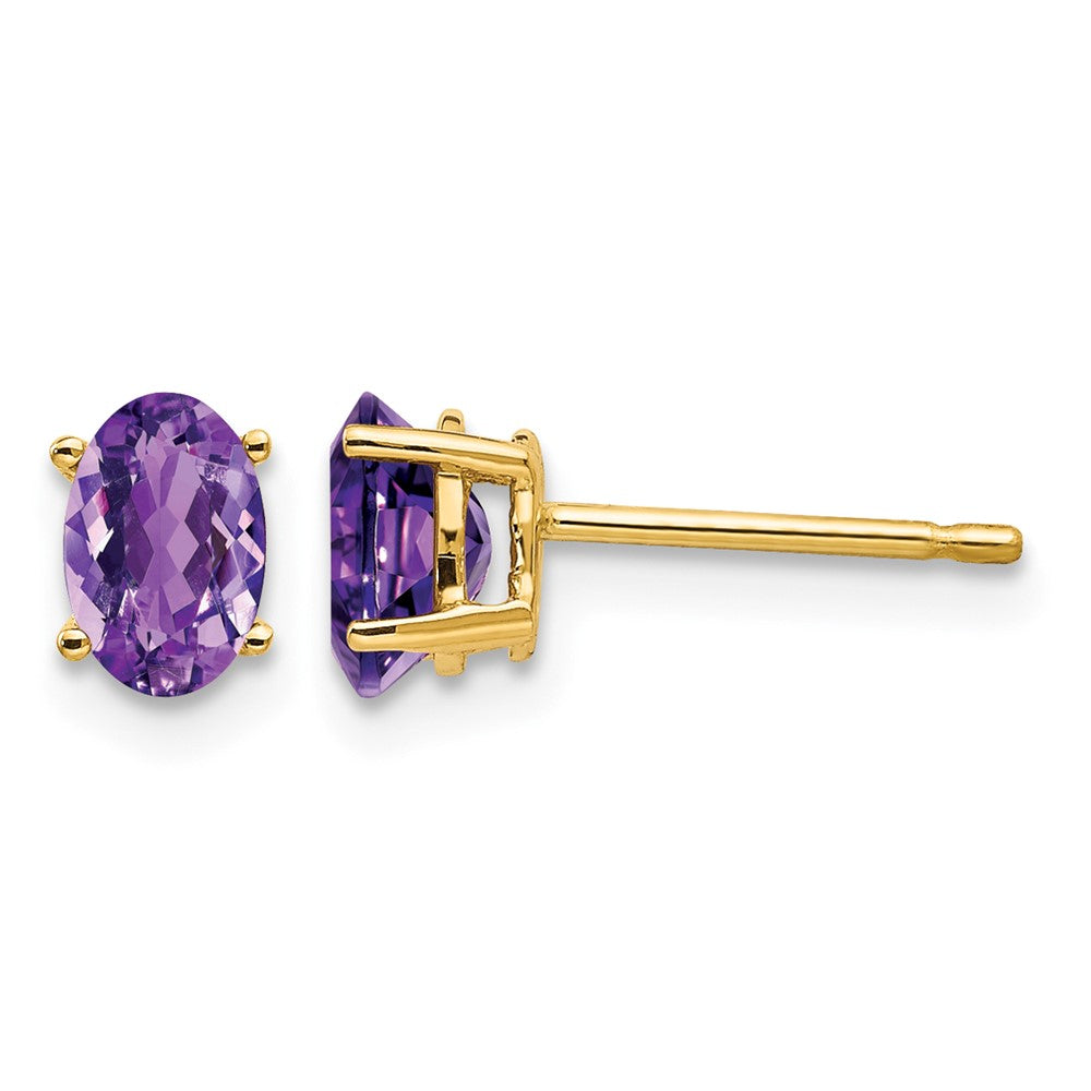 14k 6x Oval Amethyst Post Earrings