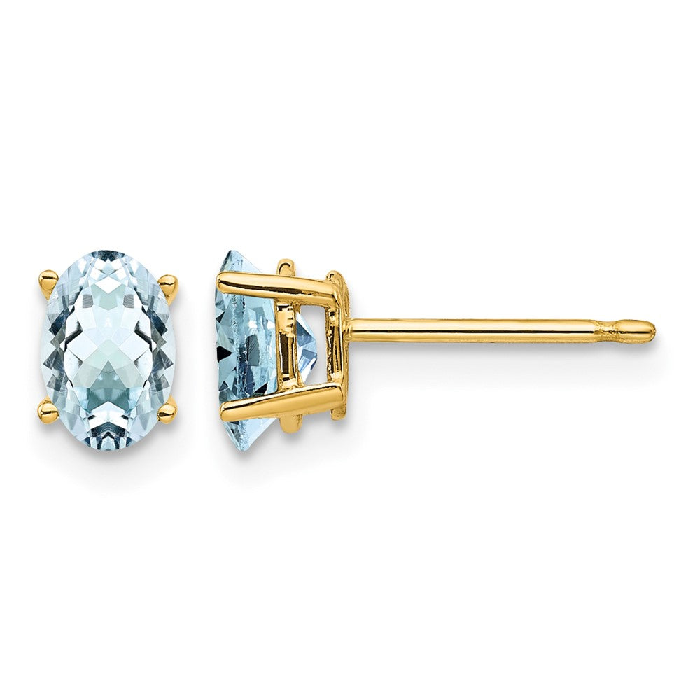 14k 6x Oval Aquamarine Post Earrings