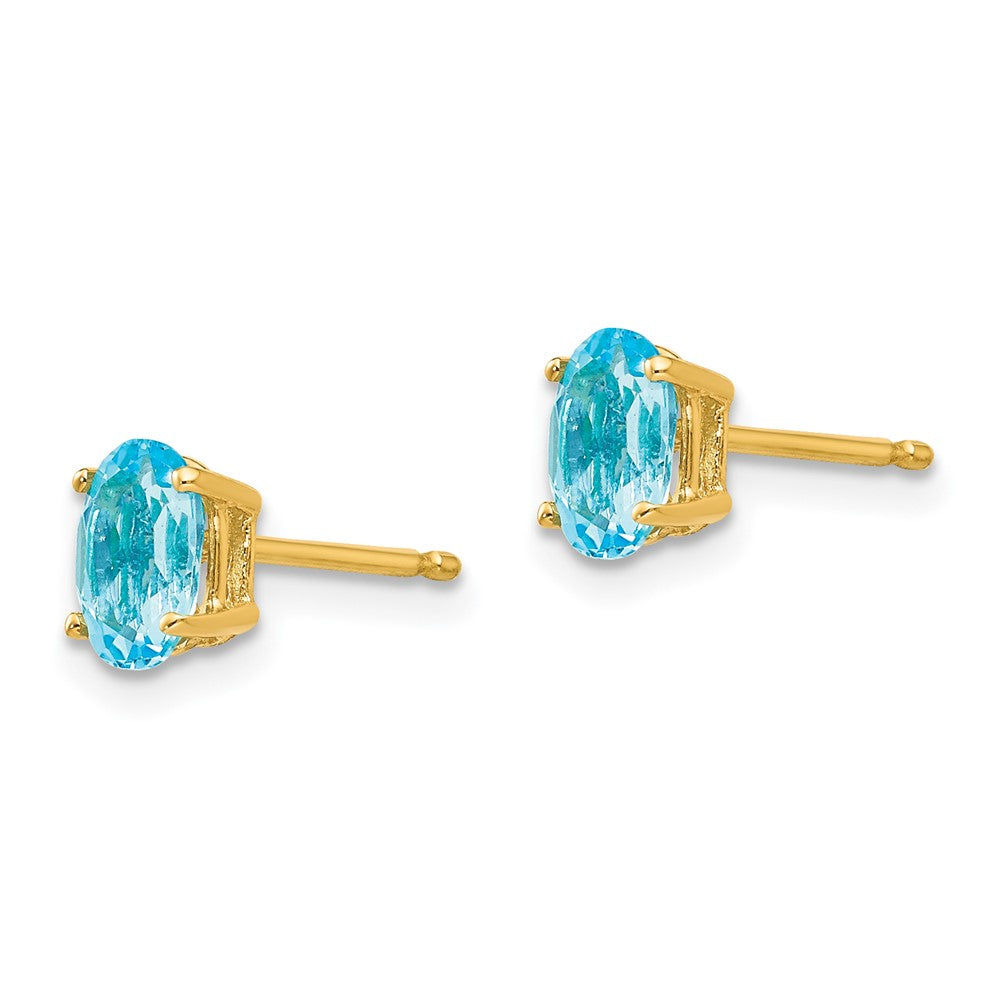 14k 6x Oval Blue Topaz Earrings