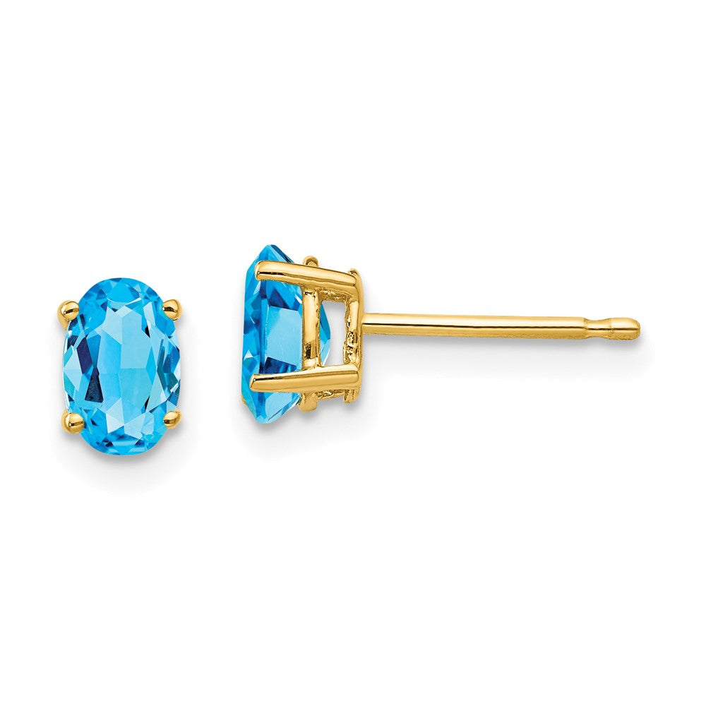 14k 6x Oval Blue Topaz Earrings