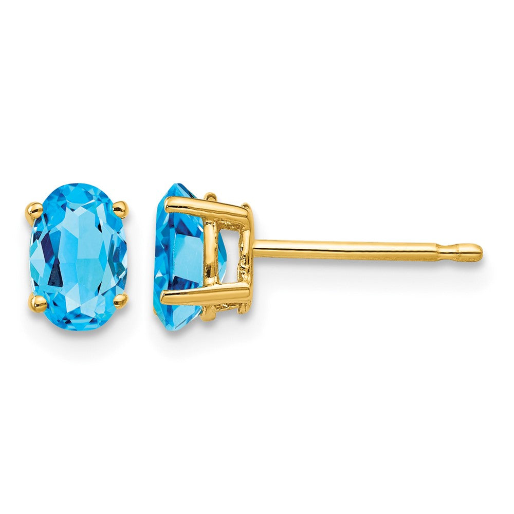 14k 6x Oval Blue Topaz Post Earrings