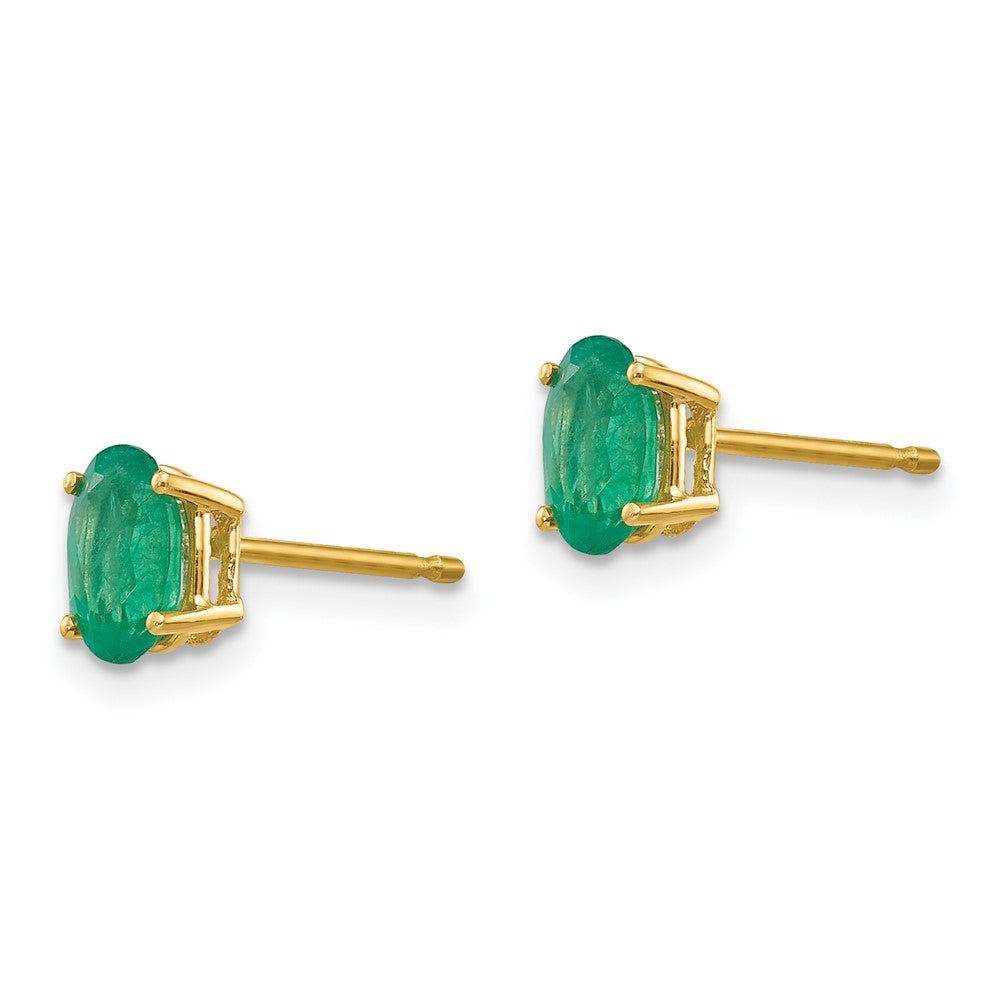 14k 6x Oval Emerald Post Earrings
