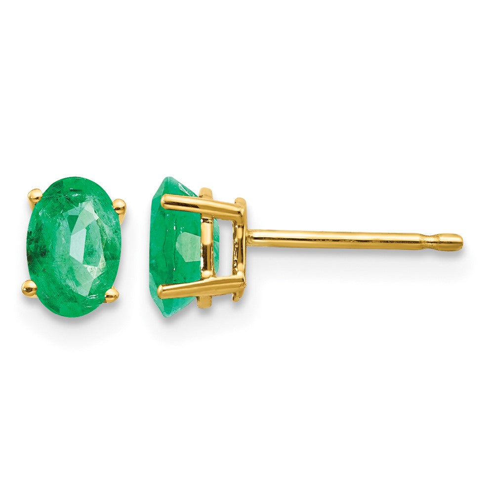 14k 6x Oval Emerald Post Earrings