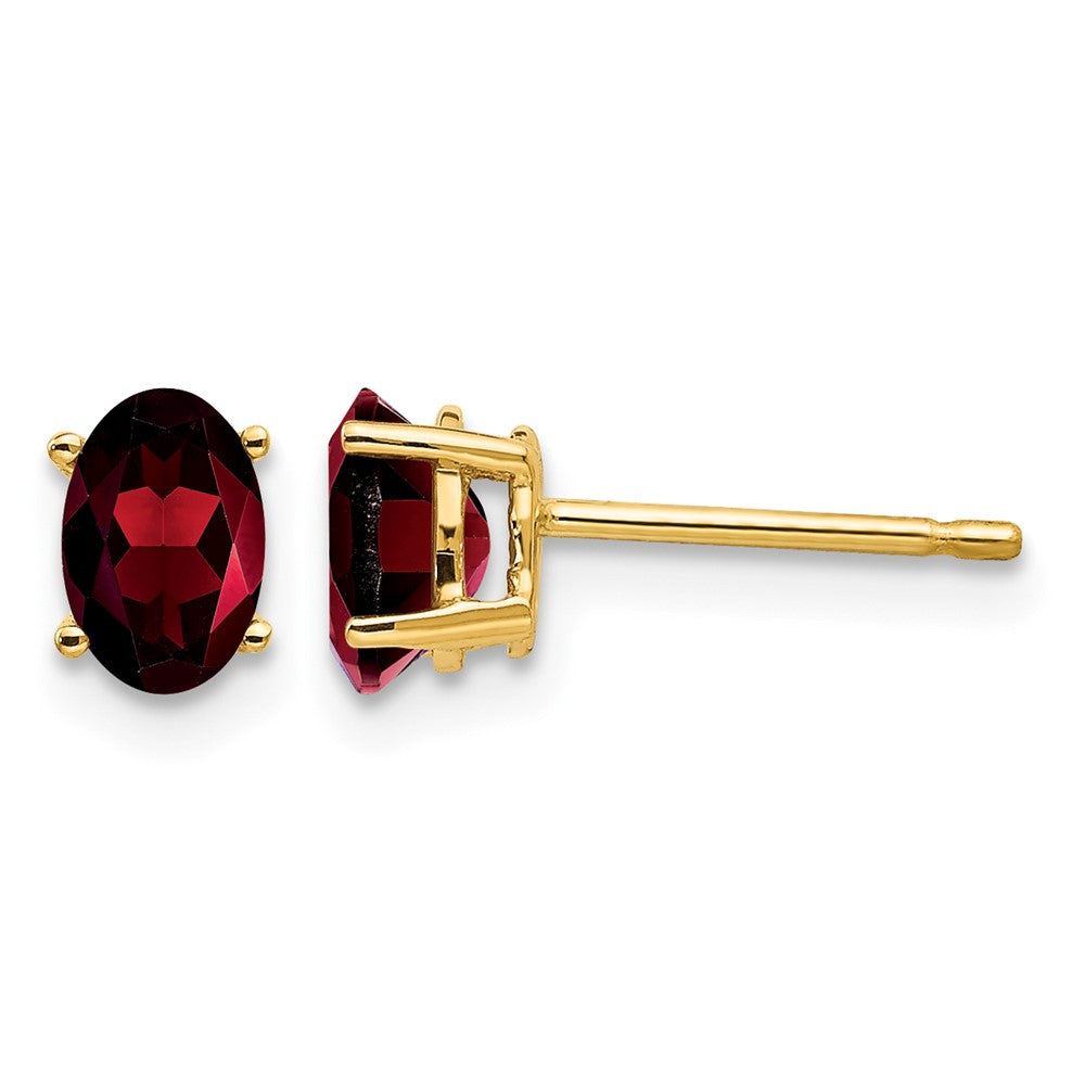 14k 6x Oval Garnet Post Earrings