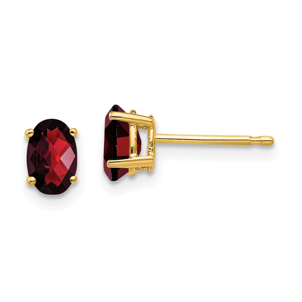 14k 6x Oval Garnet Checker Earrings