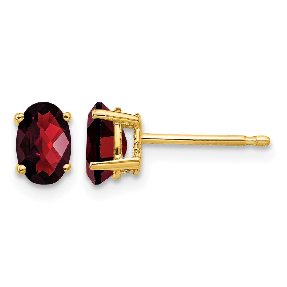 14k 6x Oval Checker-cut Garnet Post Earrings