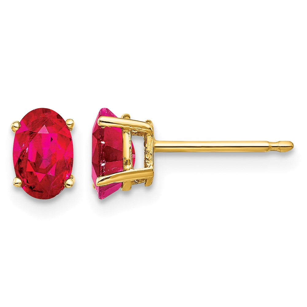 14k 6x Oval Ruby Post Earrings