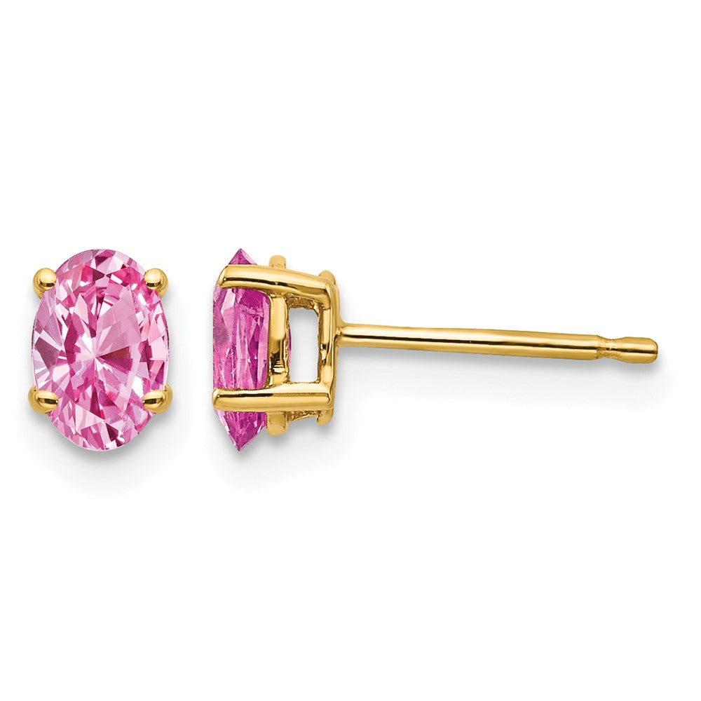 14k 6x Oval Pink Sapphire Post Earrings
