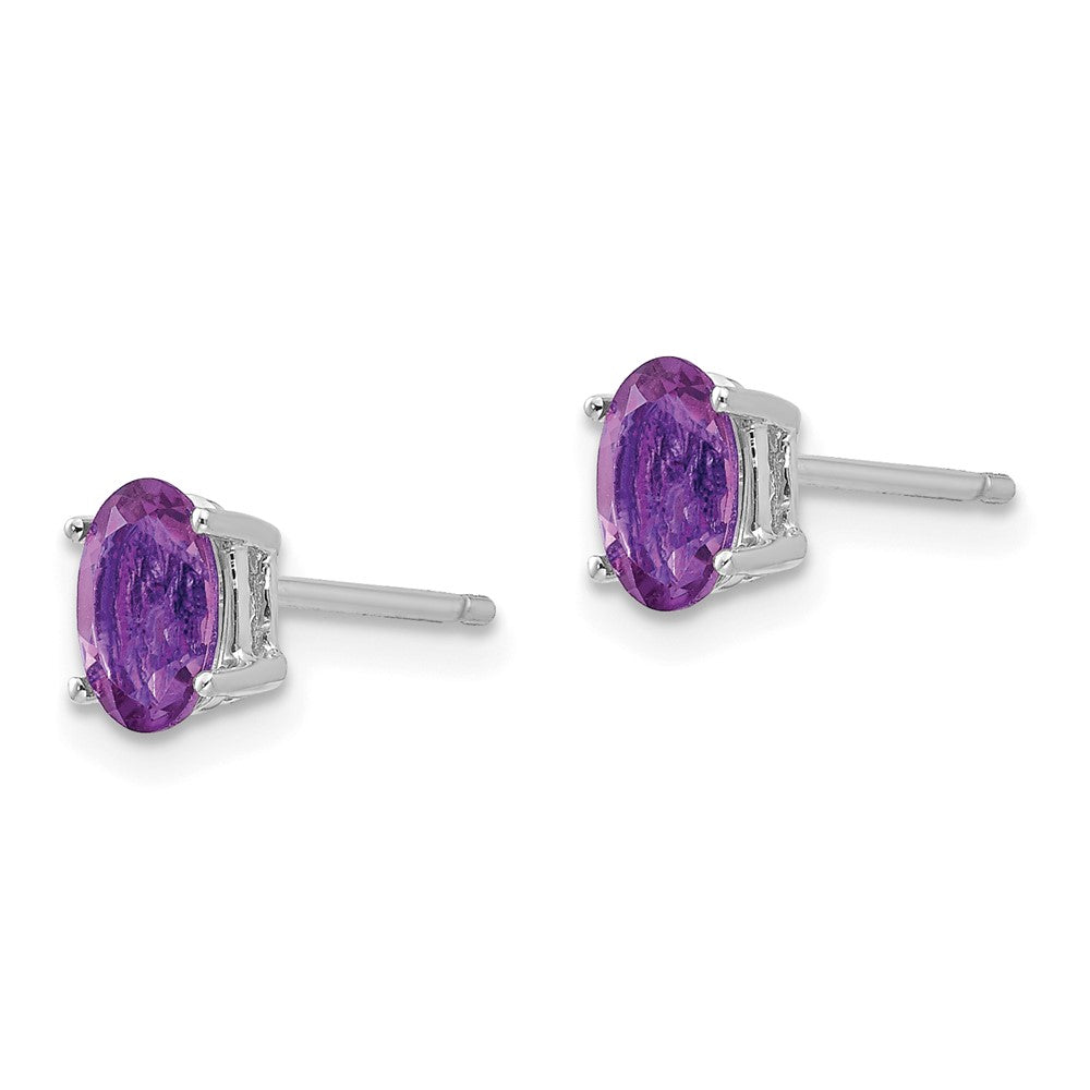 14k White Gold 6x Oval Amethyst Post Earrings