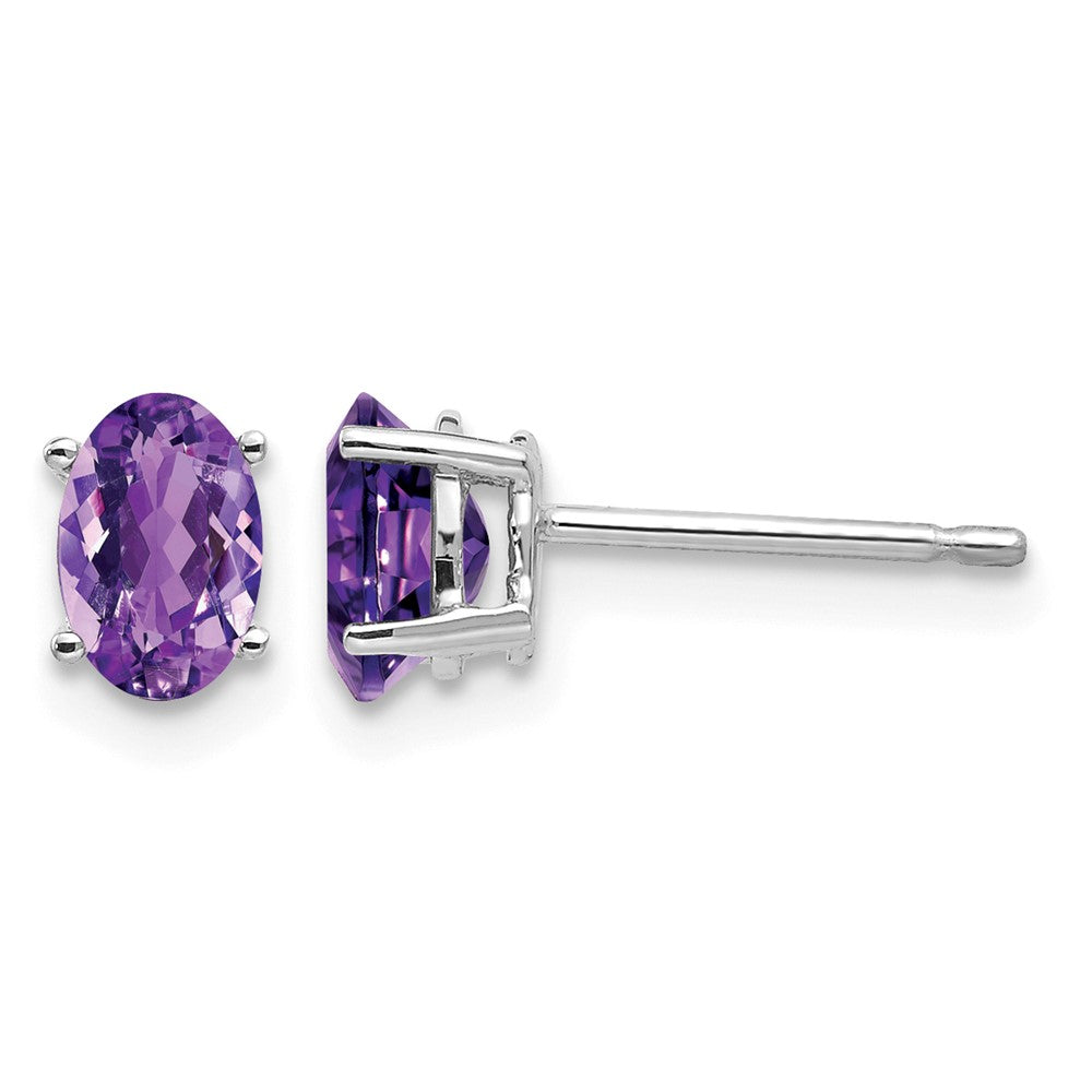 14k White Gold 6x Oval Amethyst Post Earrings