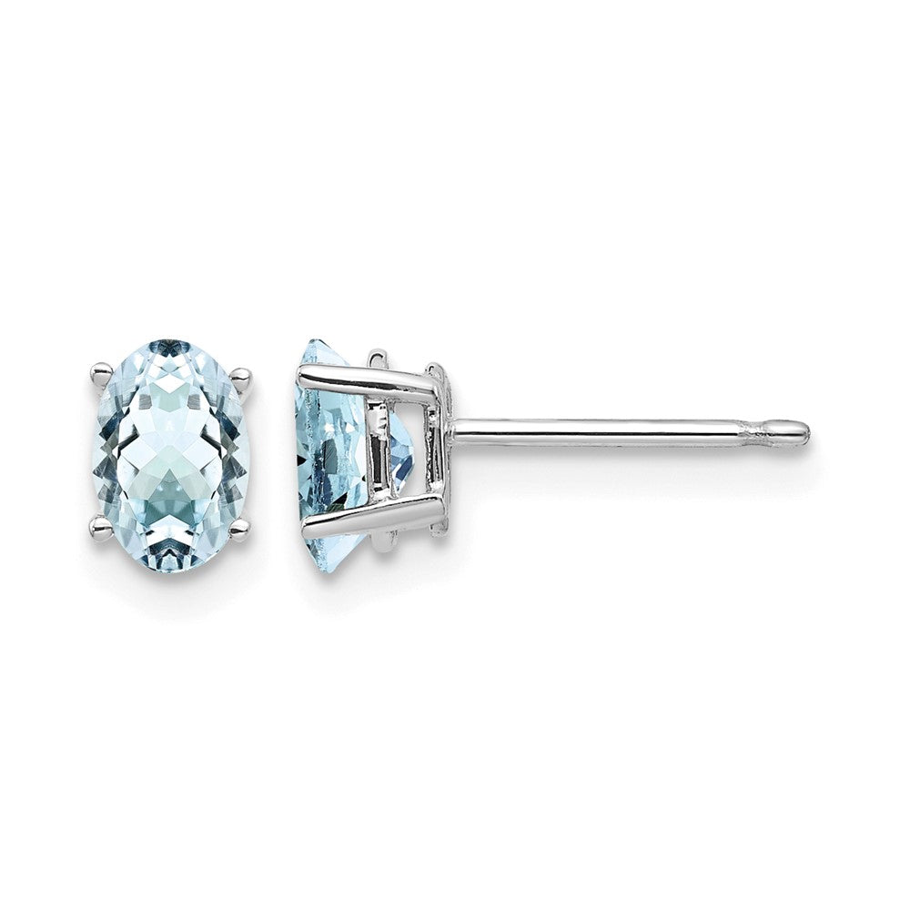 14k White Gold 6x Oval Aquamarine Post Earrings