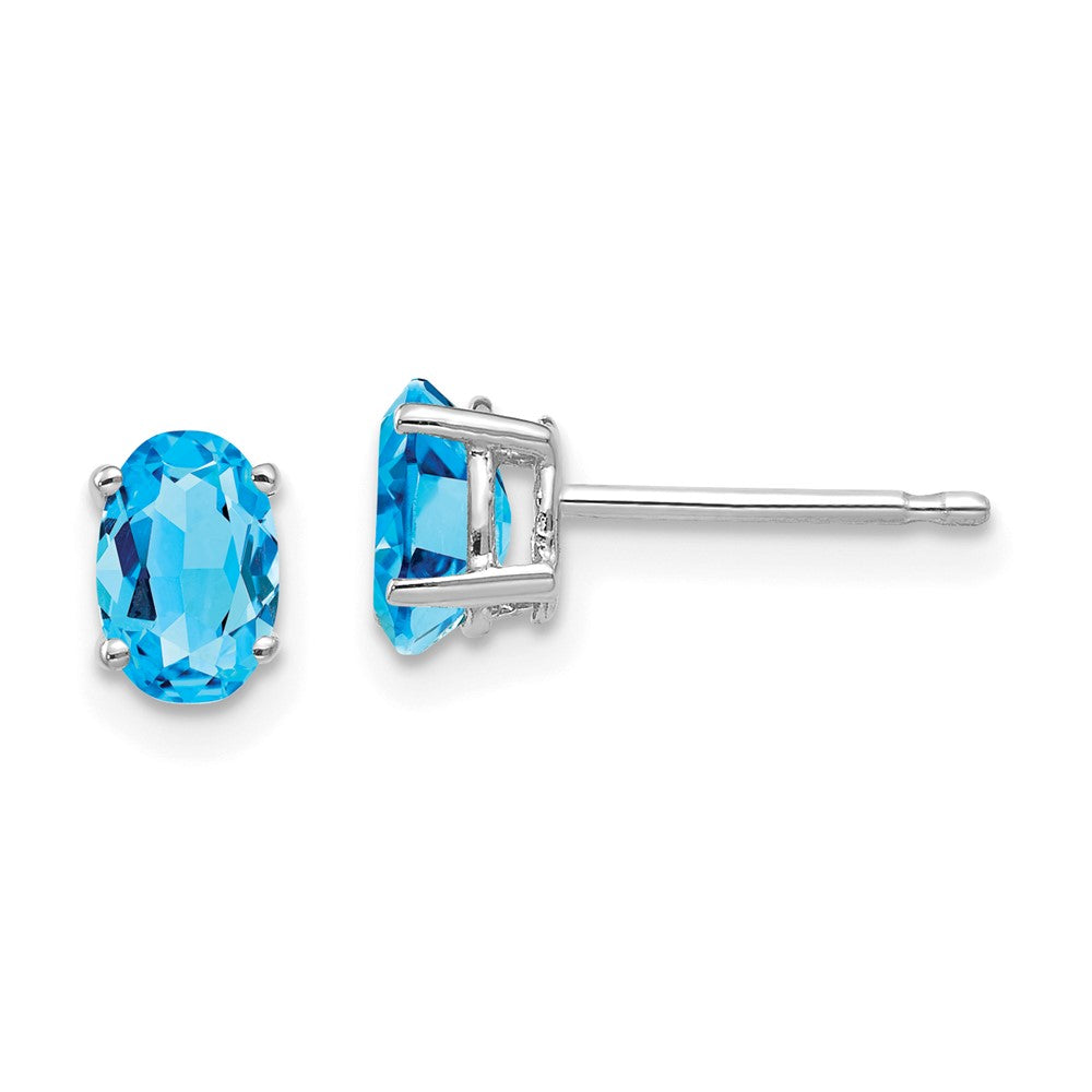 14k White Gold 6x Oval Blue Topaz Earrings