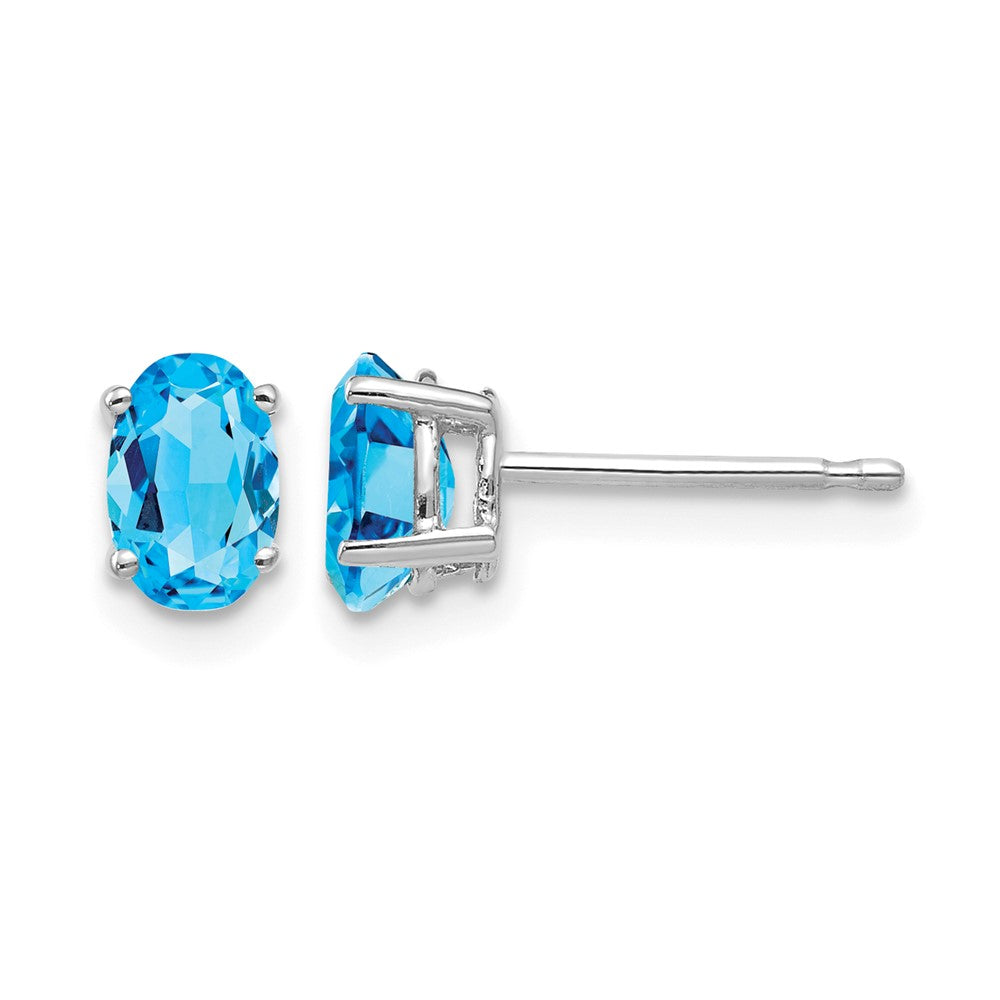 14k White Gold 6x Oval Blue Topaz Post Earrings