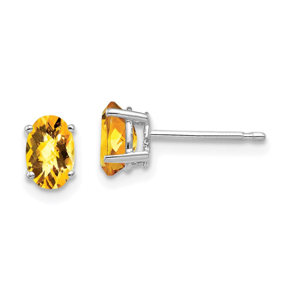 14k White Gold 6x Oval Citrine Checker Earrings