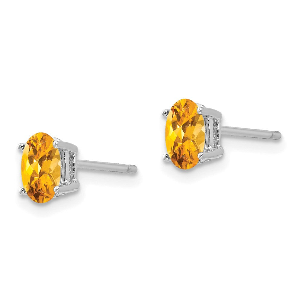 14k White Gold 6x Oval Citrine Stud Earrings
