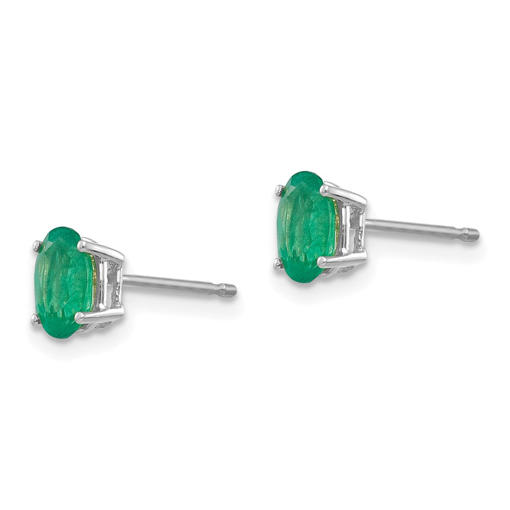 14k White Gold 6x Oval Emerald Post Earrings