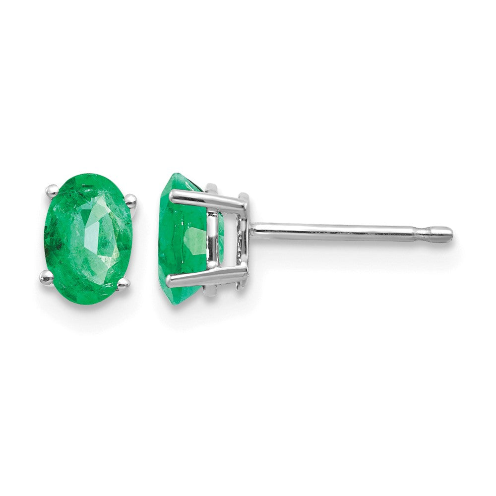 14k White Gold 6x Oval Emerald Post Earrings