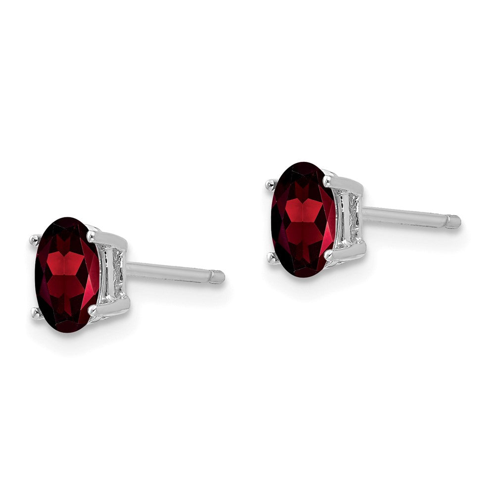 14k White Gold 6x Oval Garnet Post Earrings