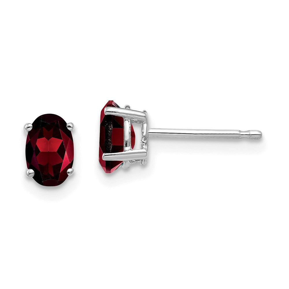 14k White Gold 6x Oval Garnet Earrings