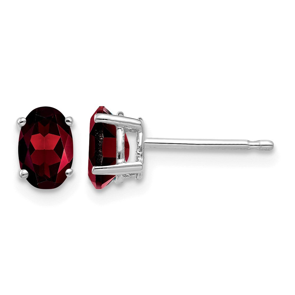 14k White Gold 6x Oval Garnet Post Earrings