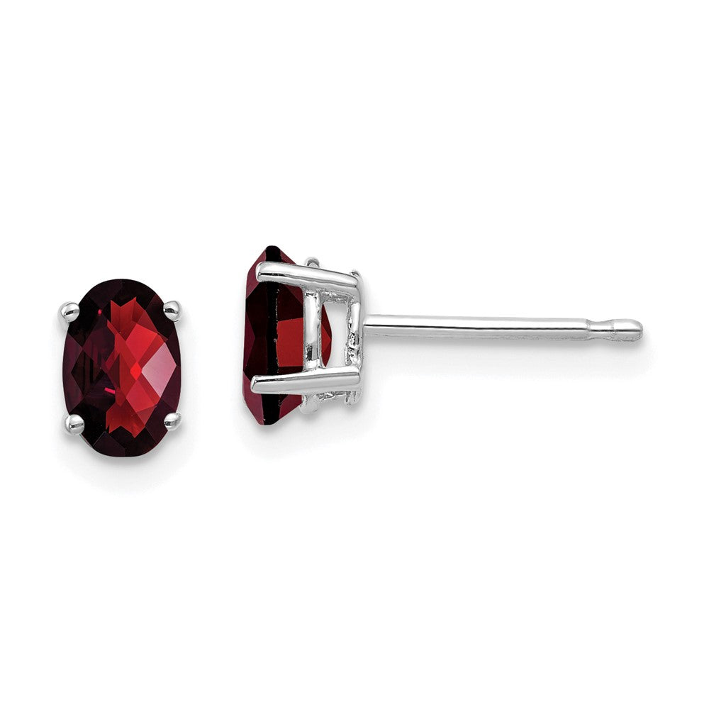 14k White Gold 6x Oval Garnet Checker Earrings
