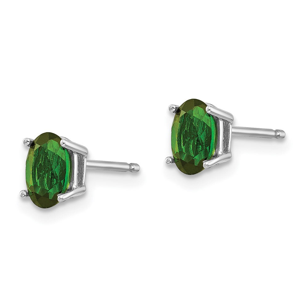 14k White Gold 6x Oval Green Tourmaline Post Earrings