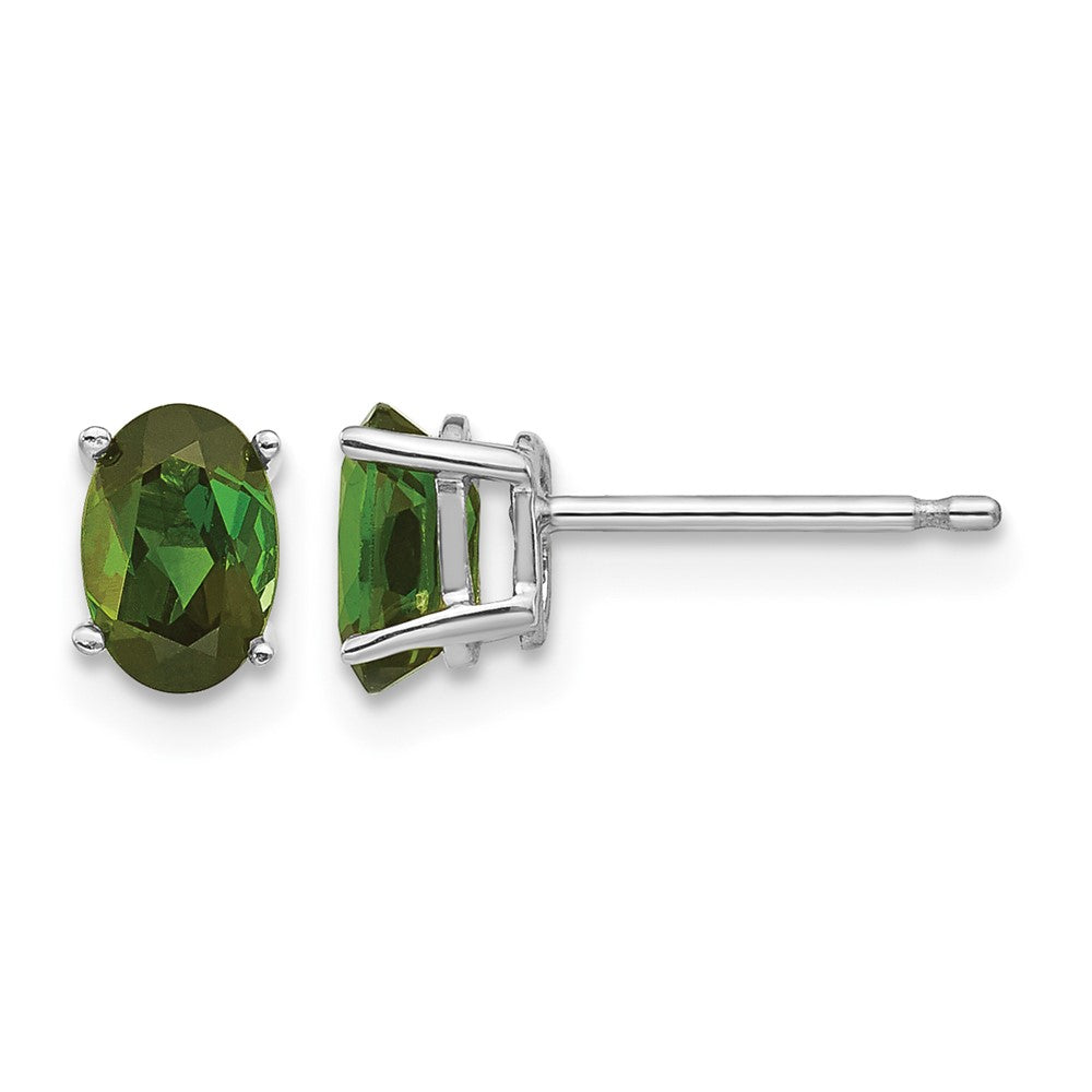 14k White Gold 6x Oval Green Tourmaline Post Earrings
