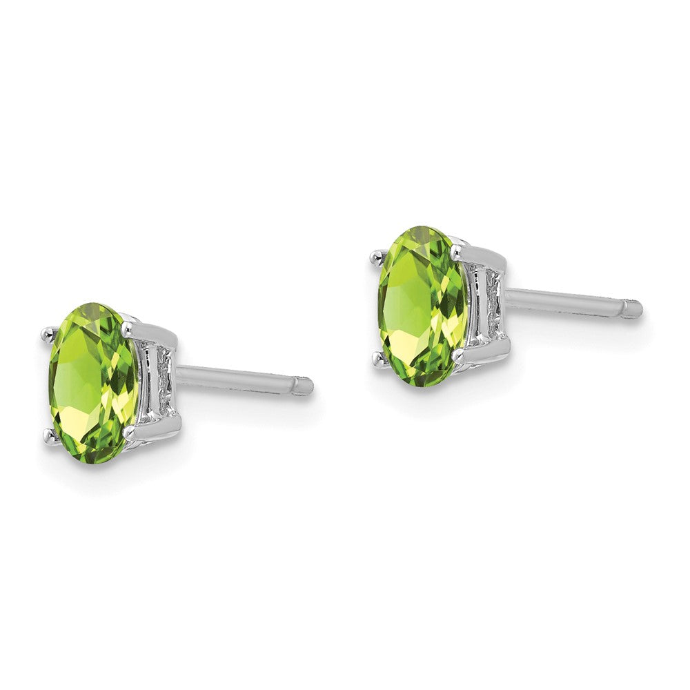 14k White Gold 6x Oval Peridot Post Earrings