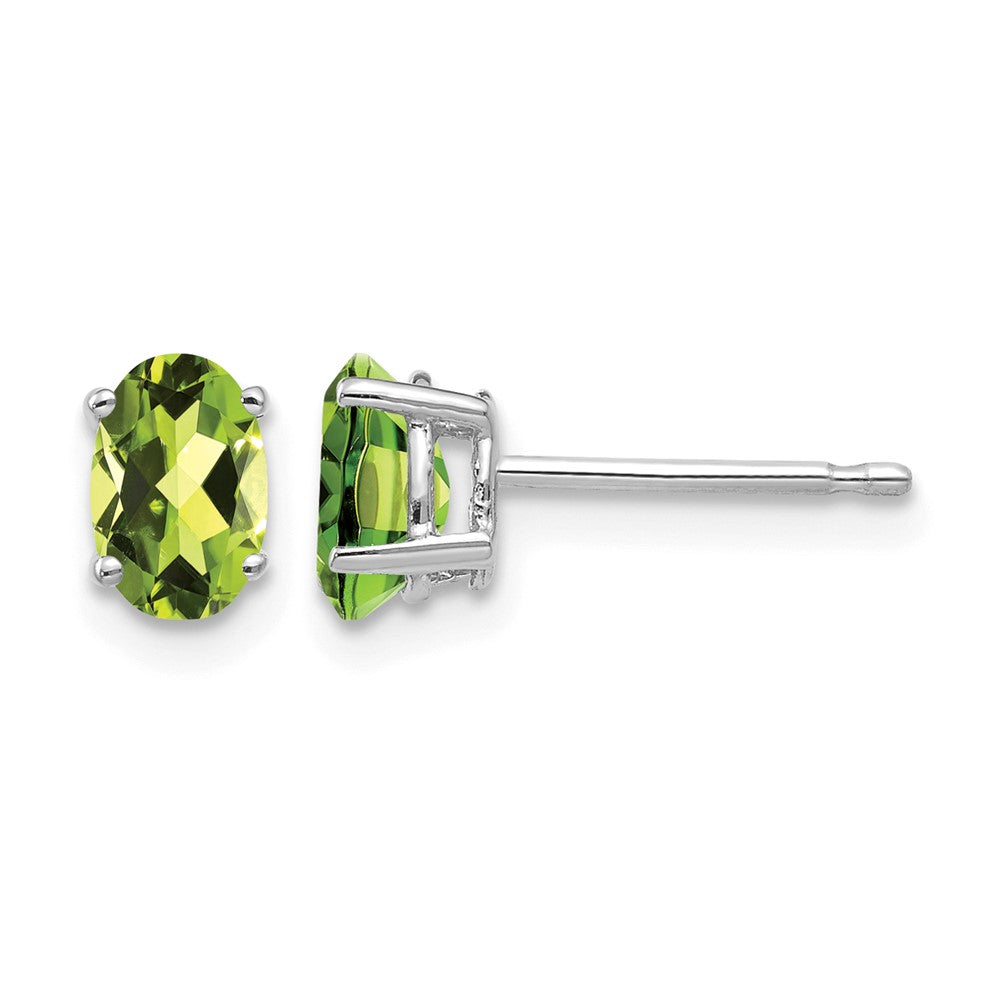 14k White Gold 6x Oval Peridot Post Earrings
