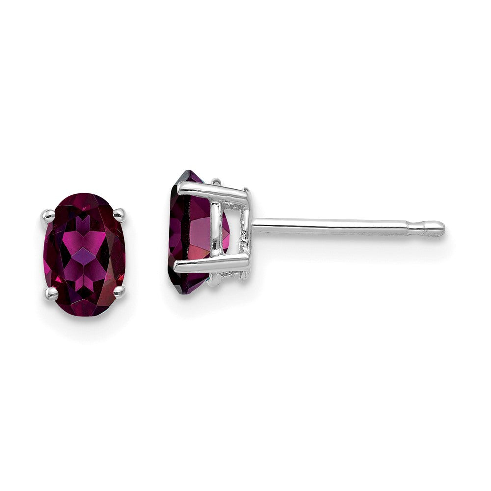 14k White Gold 6x Oval Rhodolite Garnet Earrings