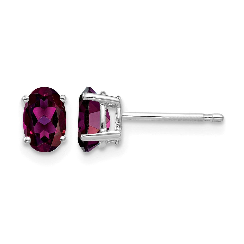 14k White Gold 6x Oval Rhodolite Garnet Post Earrings