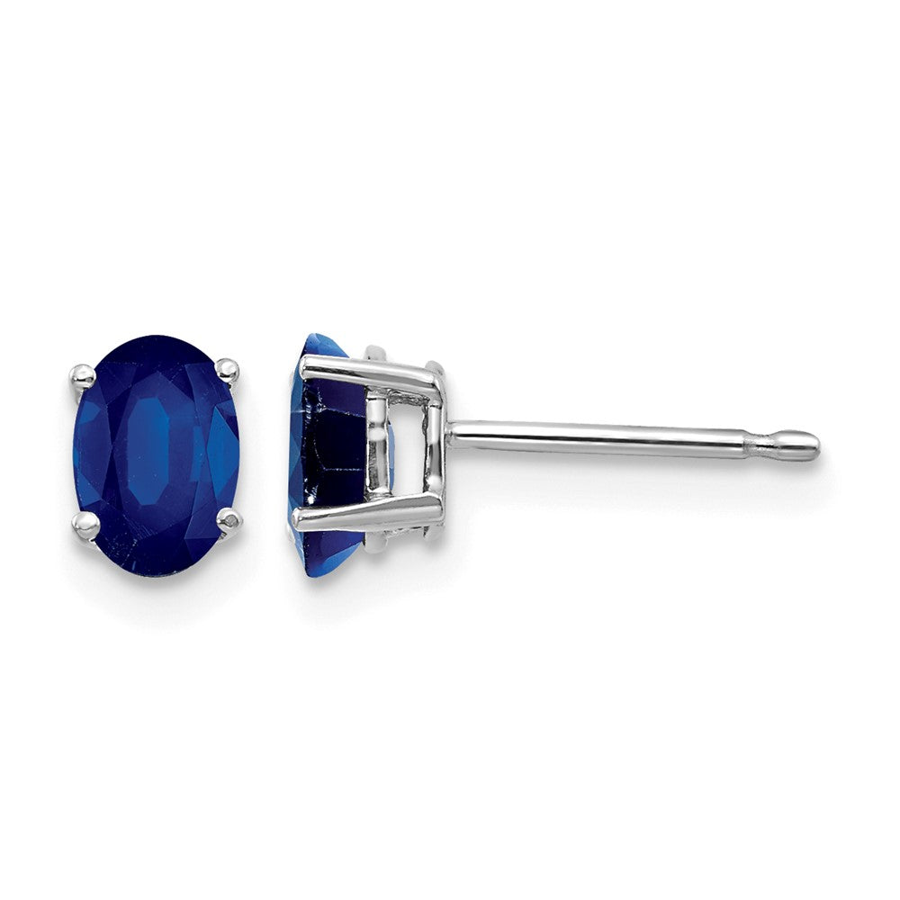 14k White Gold 6x Oval Sapphire Post Earrings
