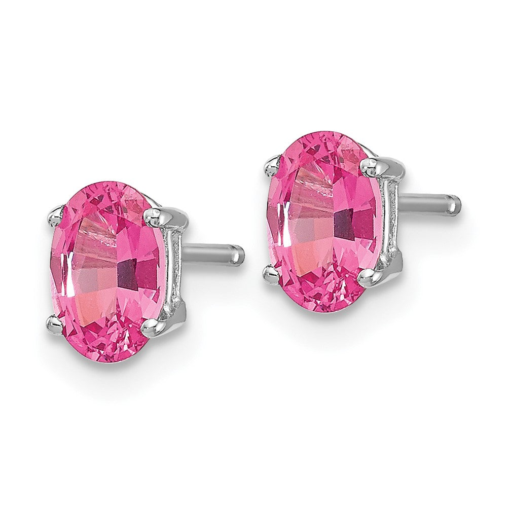 14k White Gold 6x Oval Pink Spinel Post Earrings