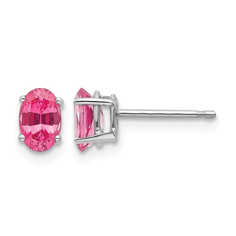 14k White Gold 6x Oval Pink Spinel Post Earrings