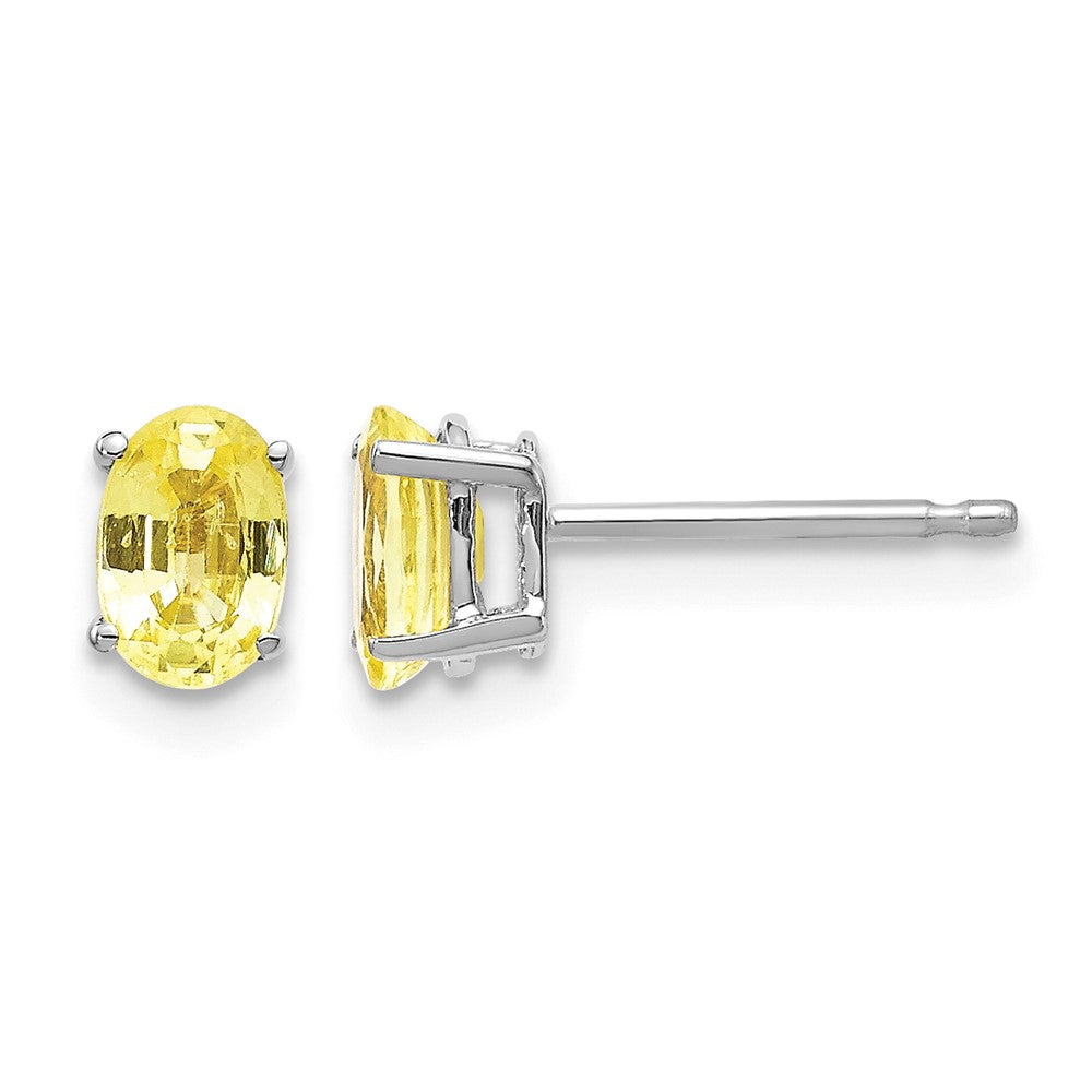 14k White Gold 6x Oval Yellow Sapphire Post Earrings