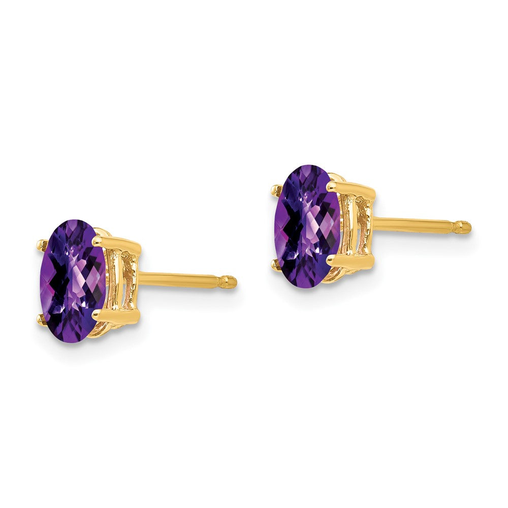 14k 7x Oval Checker-cut Amethyst Post Earrings