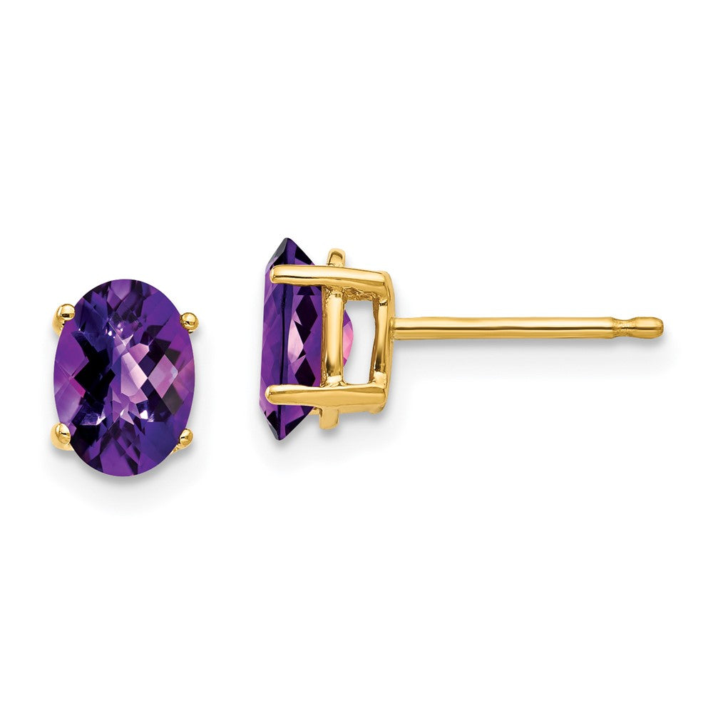 14k 7x Oval Amethyst Checker Earrings