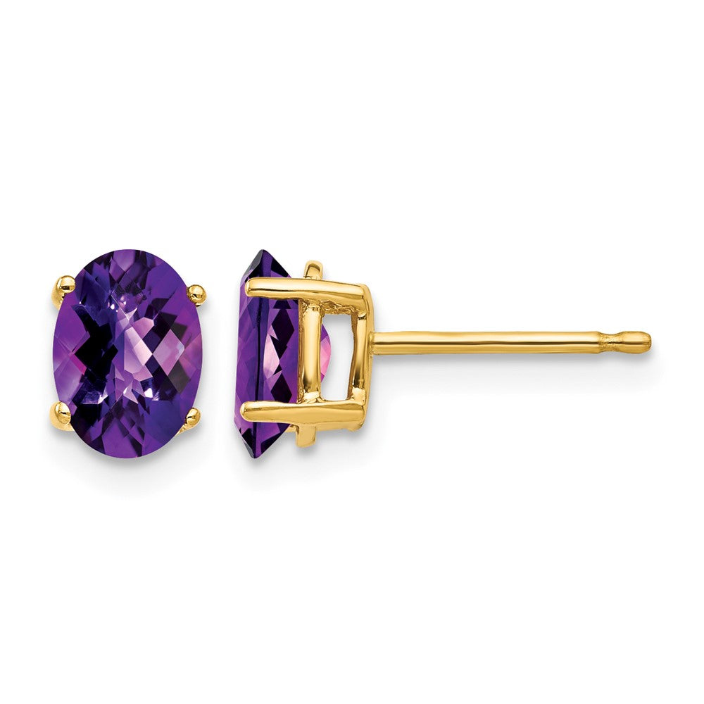 14k 7x Oval Checker-cut Amethyst Post Earrings