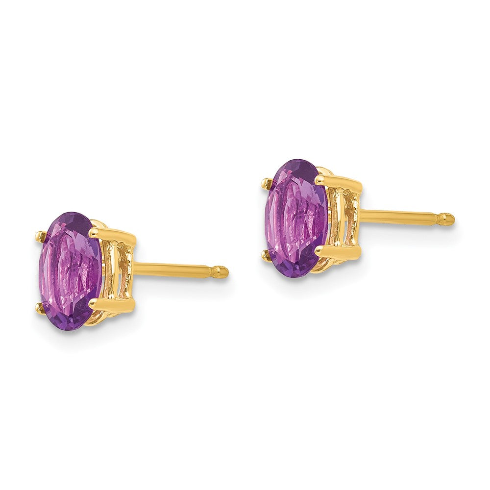 14k 7x Oval Amethyst Post Earrings