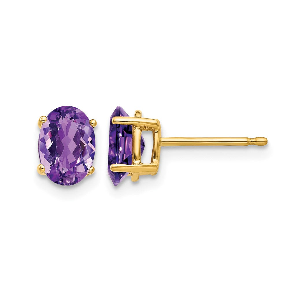 14k 7x Oval Amethyst Post Earrings