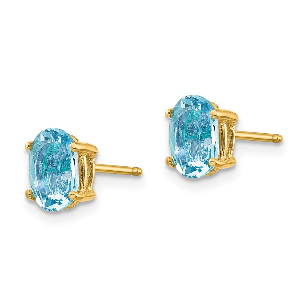 14k 7x Oval Aquamarine Post Earrings
