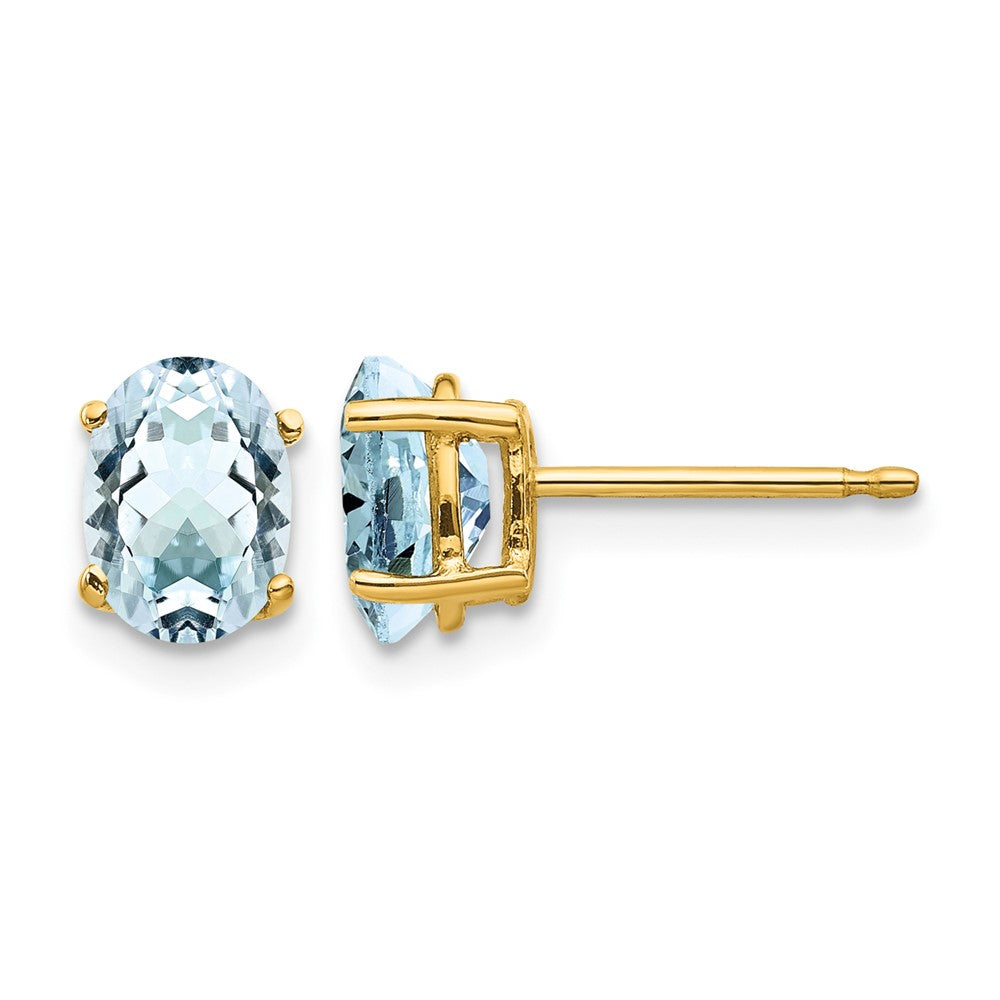 14k 7x Oval Aquamarine Post Earrings