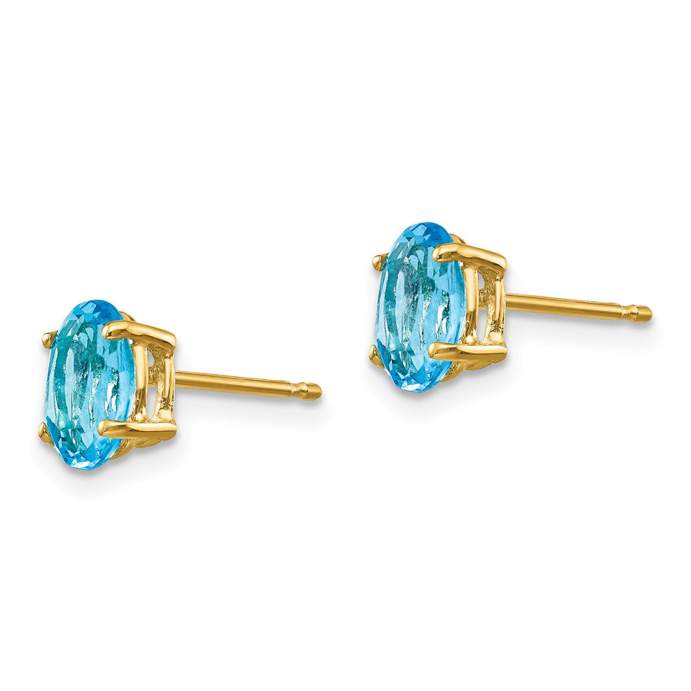14k 7x Oval Blue Topaz Post Earrings