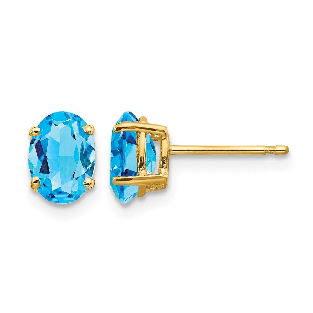 14k 7x Oval Blue Topaz Post Earrings