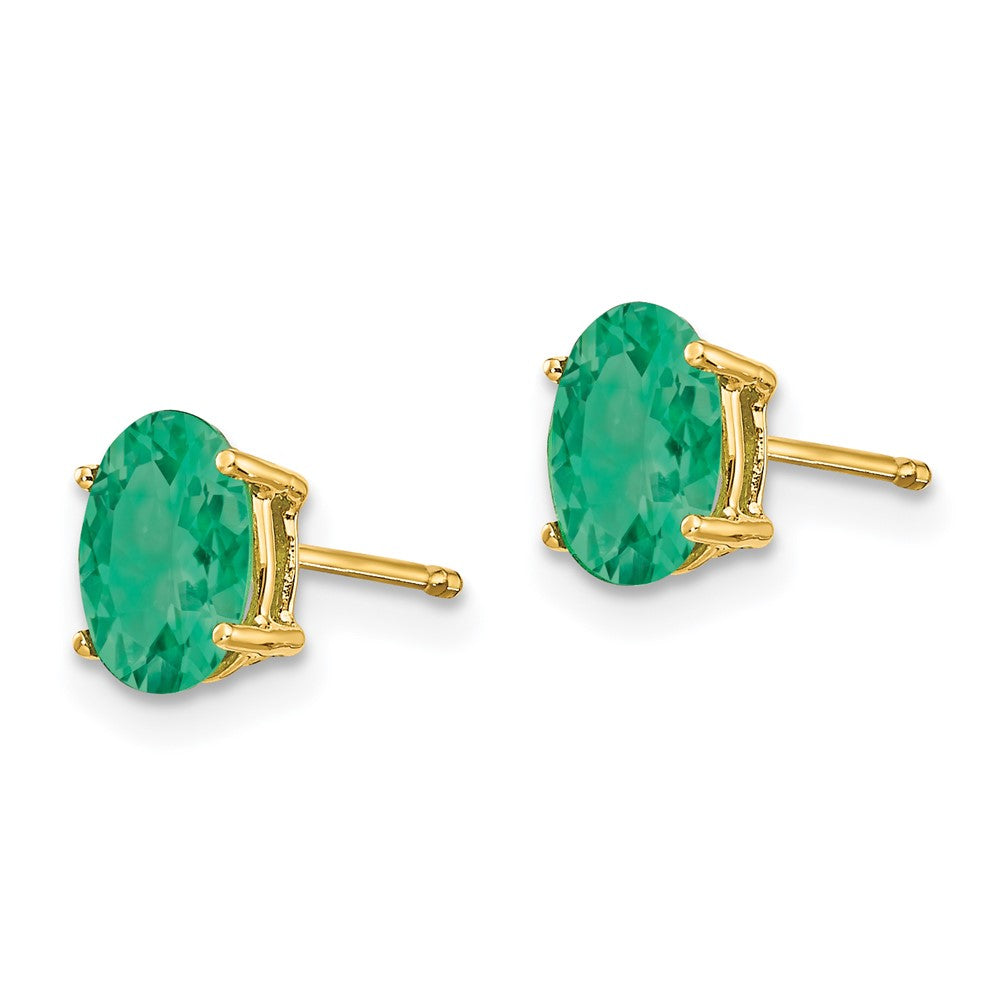 14k 7x Oval Emerald Post Earrings