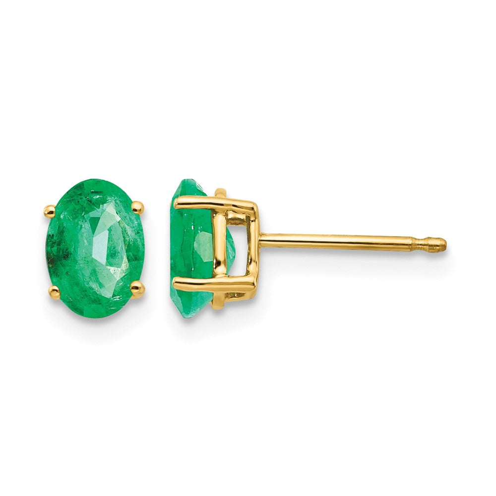 14k 7x Oval Emerald Post Earrings