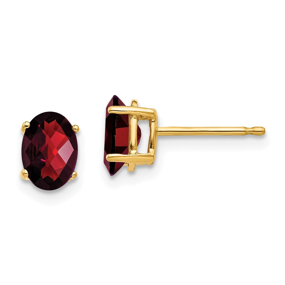 14k 7x Oval Garnet Checker Earrings